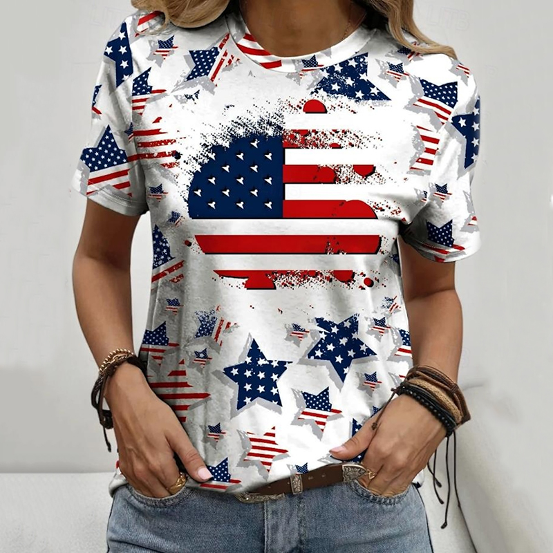 Independence Day Flag Print Crew Neck Short Sleeve T-shirt elevenforest