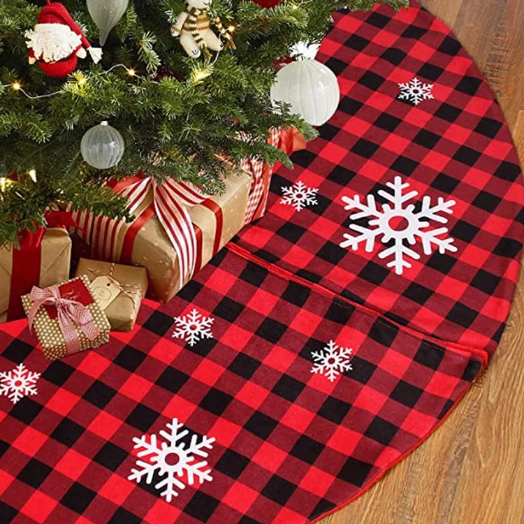 48-inch Red & Black Snow Buffalo Plaid Xmas Tree Skirt