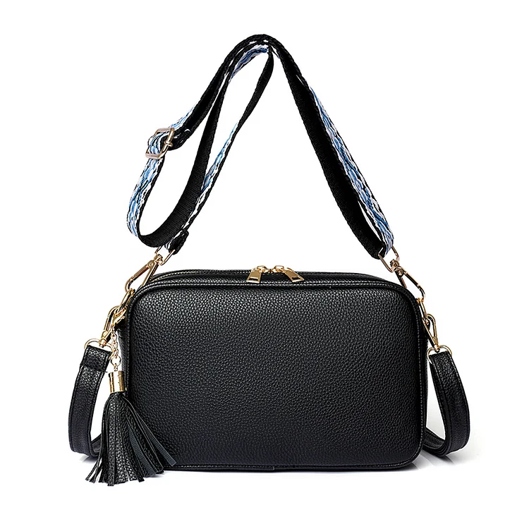 Fashion Crossbody Handbags Tassels PU Leather Women Travel Satchel Bag (Black)