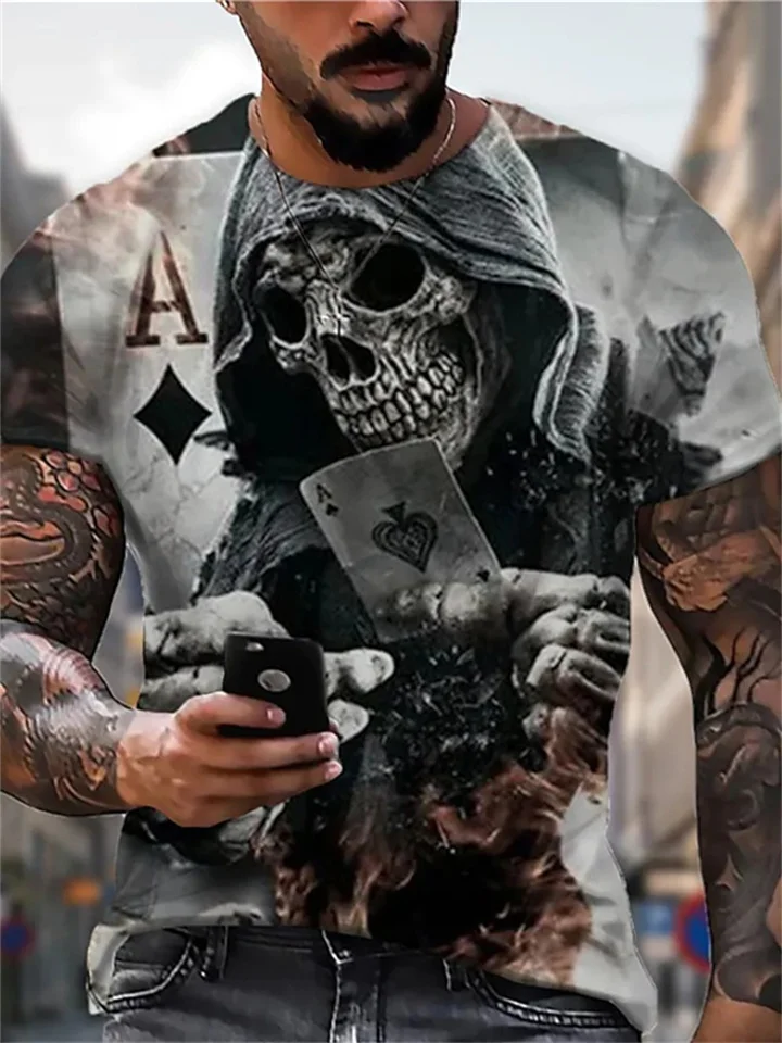 Men's Shirt T Shirt Tee Tee Skull Graphic Prints Round Neck Black Gold Black and Blue Black and Yellow Black / Red Black / White 3D Print Street Daily Short Sleeve Print Clothing Apparel Vintage