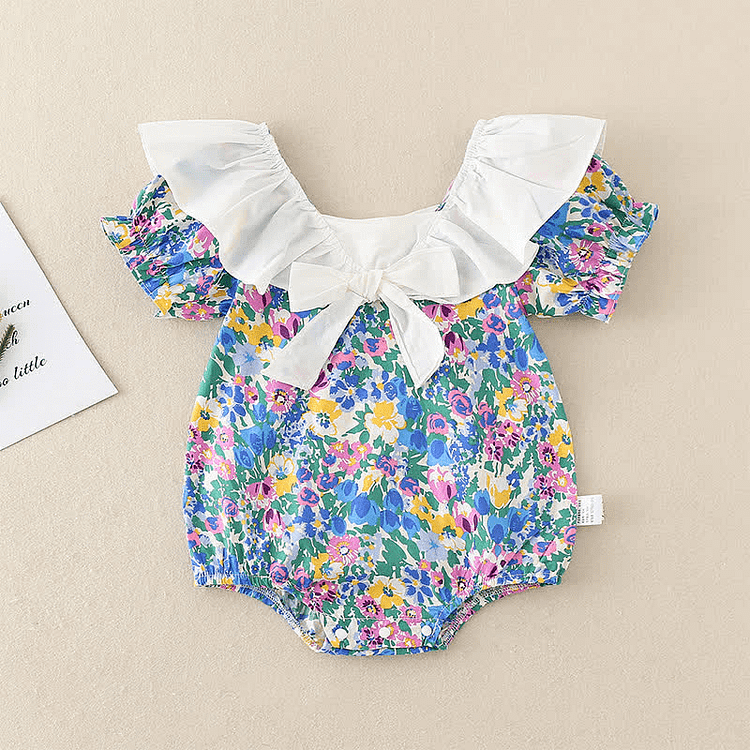 Baby Flounced Bowknot Flower Bodysuit