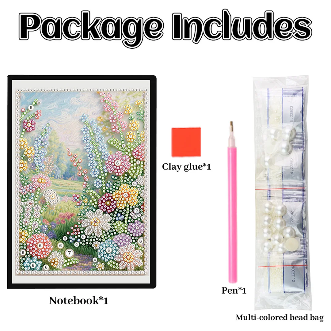 Summer Forest Partial Pearl DIY 50 Pages A5 Diamond Painting Notebook Special Shaped Diamond Art Diary Book Kits Wireless Strip 5D Crystal Art Paintings Sketchbook for Art Drawing