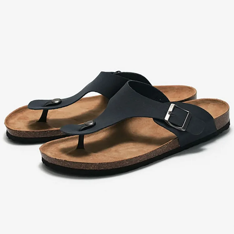 Faux Leather Buckle Flip-Flops Casual Beach Slippers