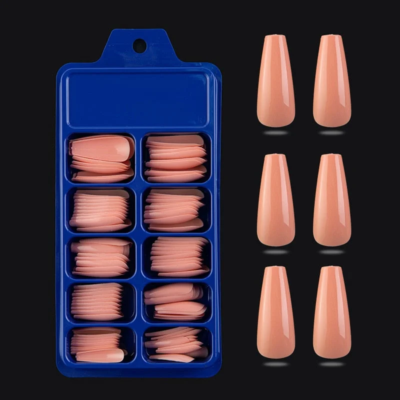 100 Pieces Long Press Fake Nails Full Acrylic Pressed Fake Nail Cover Reusable Full Coverage Nail Tips Manicure Tool CL05