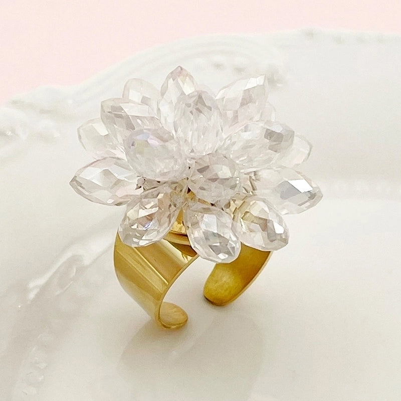 304 Stainless Steel 14K Gold Plated Minimalist Plating Inlay Flower Lotus Crystal Rings