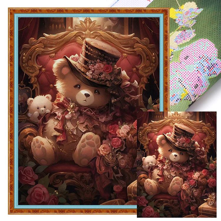 【Huacan Brand】Rose And Bear 11CT Stamped Cross Stitch 50*65CM
