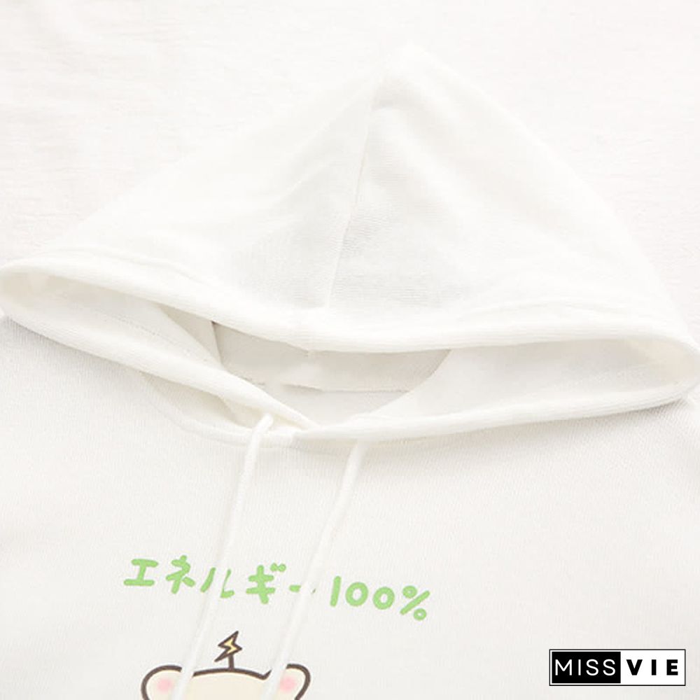 Cartoon Bear Charge Print Plaid Sleeve Hoodie