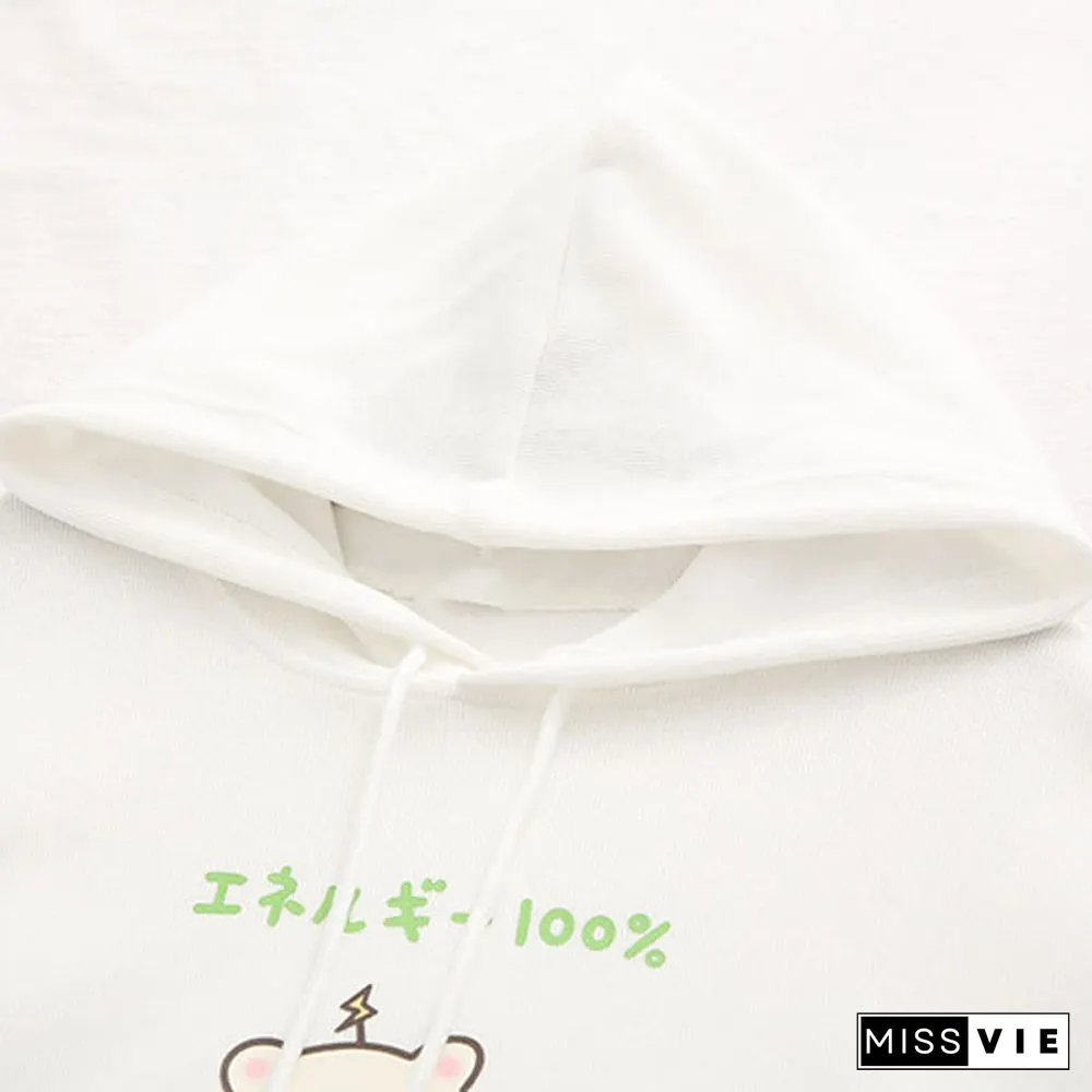 Cartoon Bear Charge Print Plaid Sleeve Hoodie