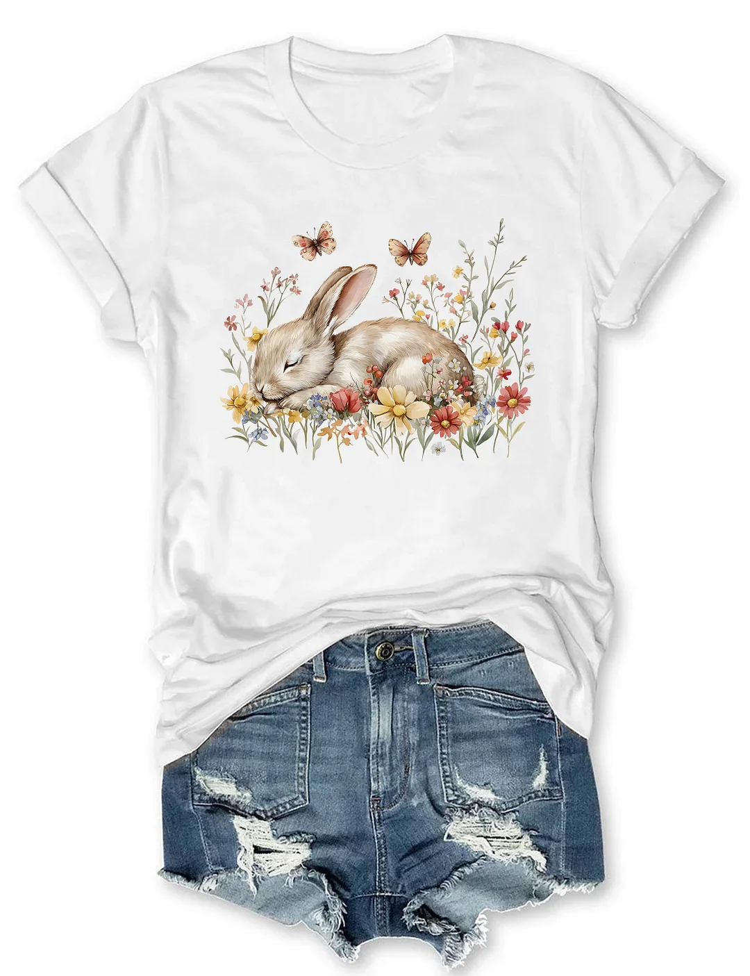 Boho Floral Bunny Rabbit T-shirt