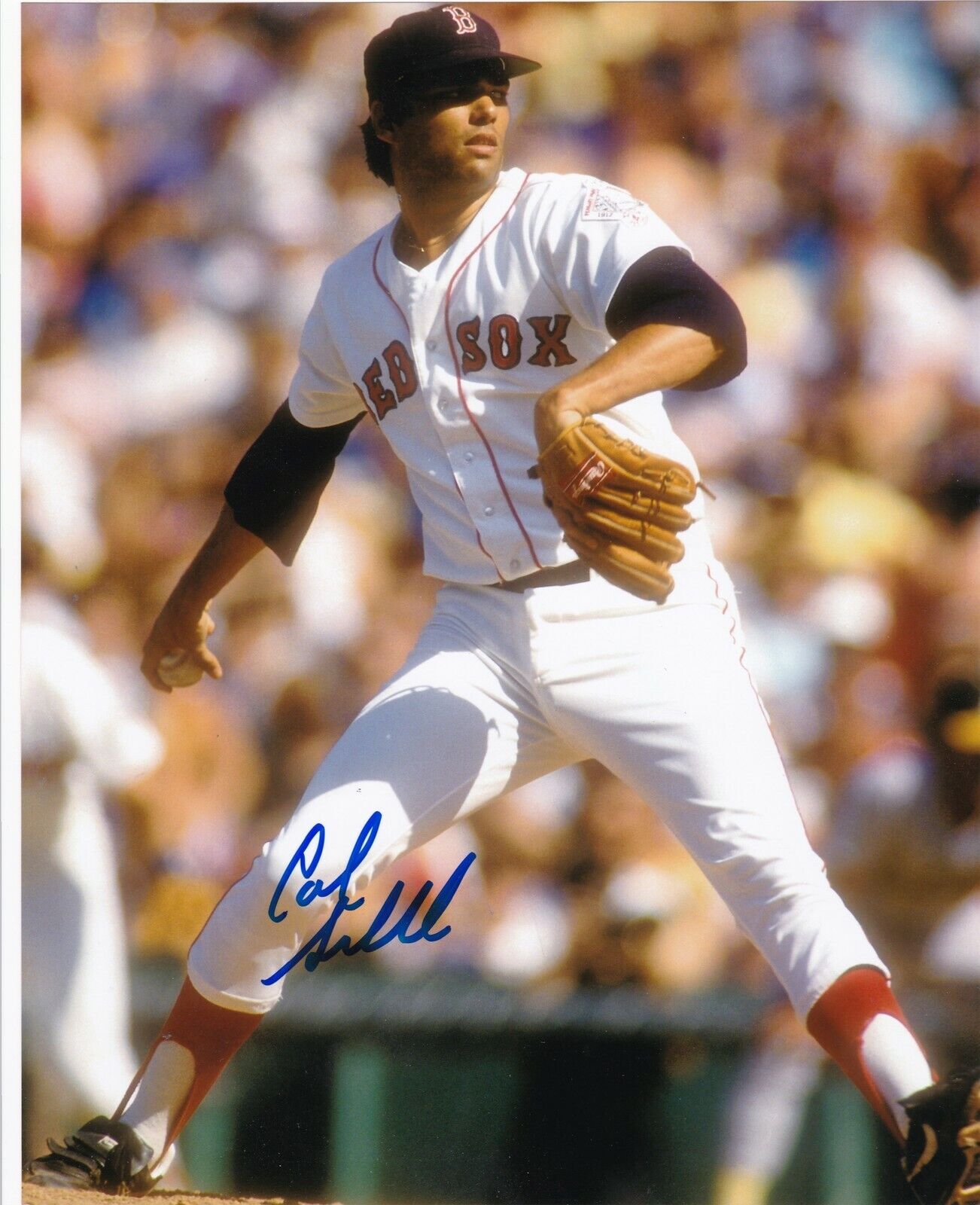 CALVIN SCHIRALDI BOSTON RED SOX ACTION SIGNED 8x10