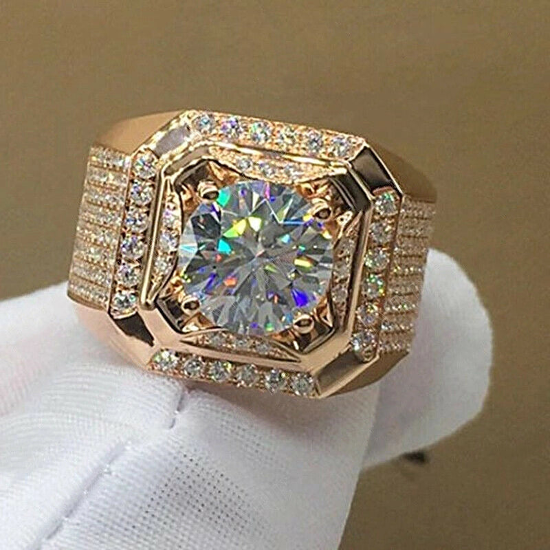 Wish New Simulation Zircon Wide Men’s Diamond Ring Micro-inlaid Square Diamond Ring