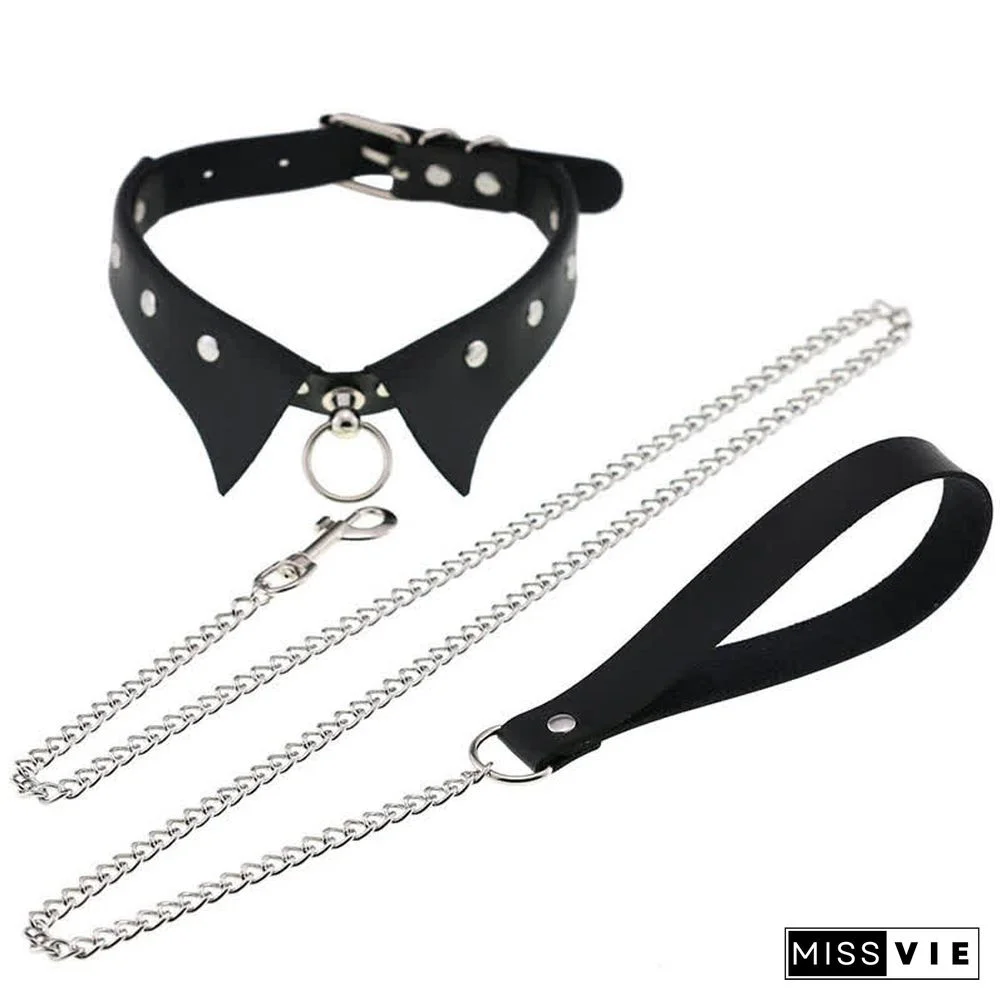 Punk Collar Design Leather Chocker With Hauling Chain