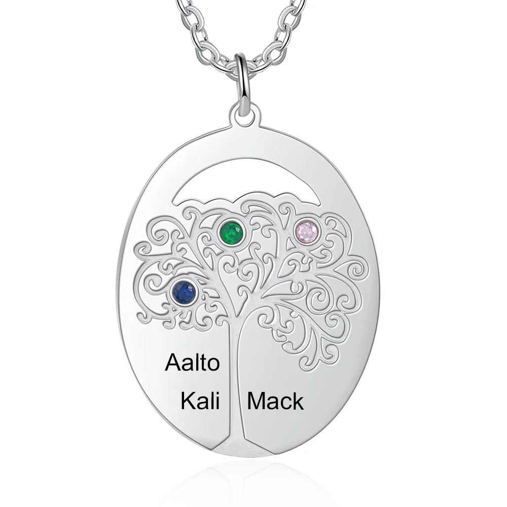 Familienstammbaum Halskette mit 3 Namen und 3 Geburtssteinen n3-b3 Kettenmachen