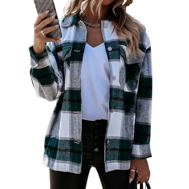 Elegant Spring Fall Women Long Sleeve Lapel Plaid Print Blouses Jackets Casual Buttons Cardigan Fashion Office Lady Party Coats - Shop Trendy Women's Fashion | TeeYours