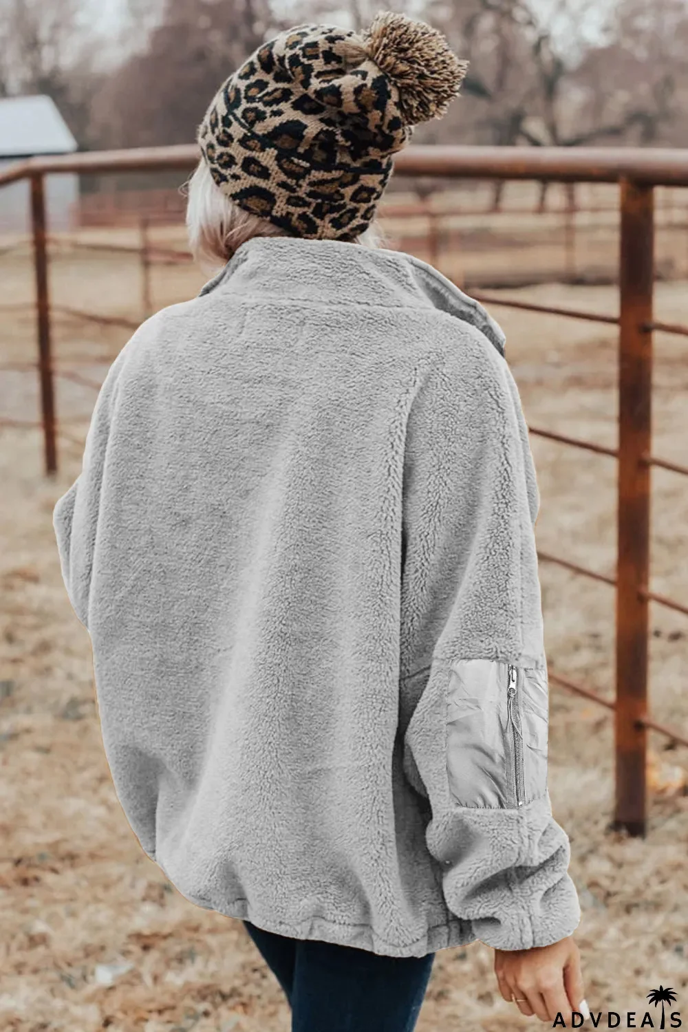 Zip Up Sherpa Coat With Pocket