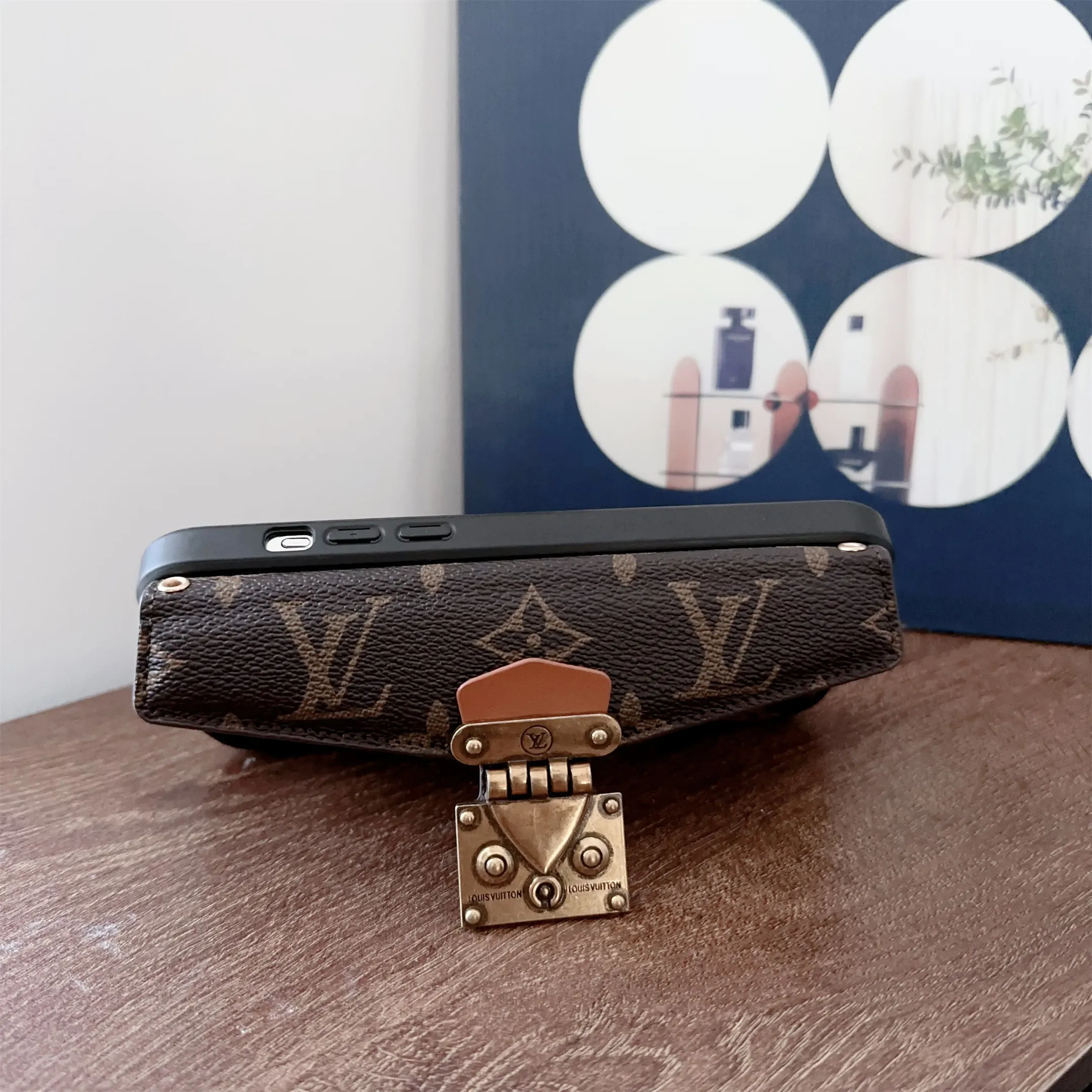 LV Dauphine Monogram Canvas Crossbody Postman Apple iPhone Wallet Case