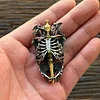 Original S925 Sterling Silver Bone Sword Angel Skull Pendant