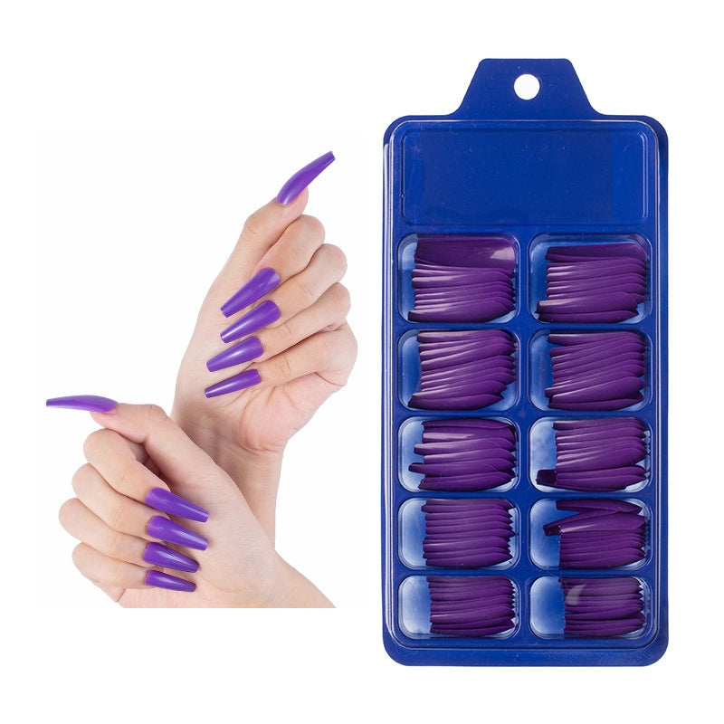 Boutique 100 Pieces Small Blue Box Solid Color Full Stickers Fake Nails Nail Patch Nail Piece White Transparent Coffin Nail