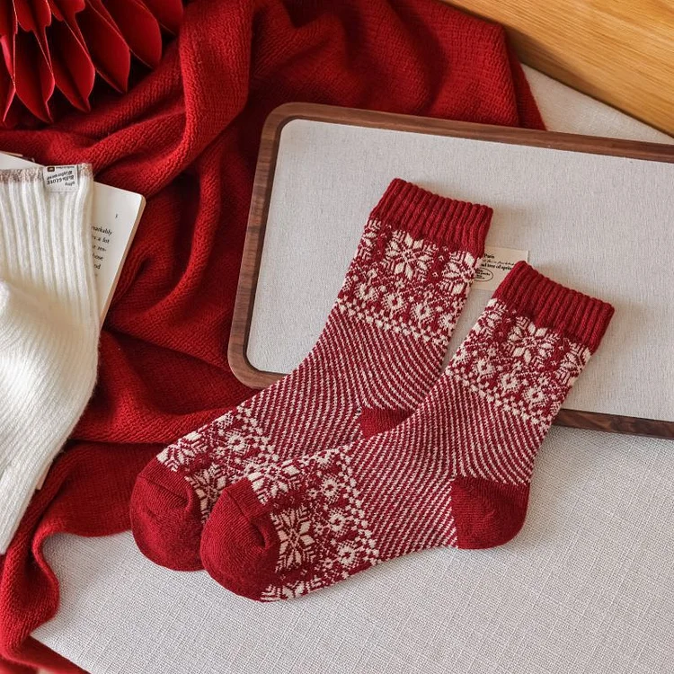 Christmas red stockings women's mid-calf retro argyle stockings VOCOSI VOCOSI