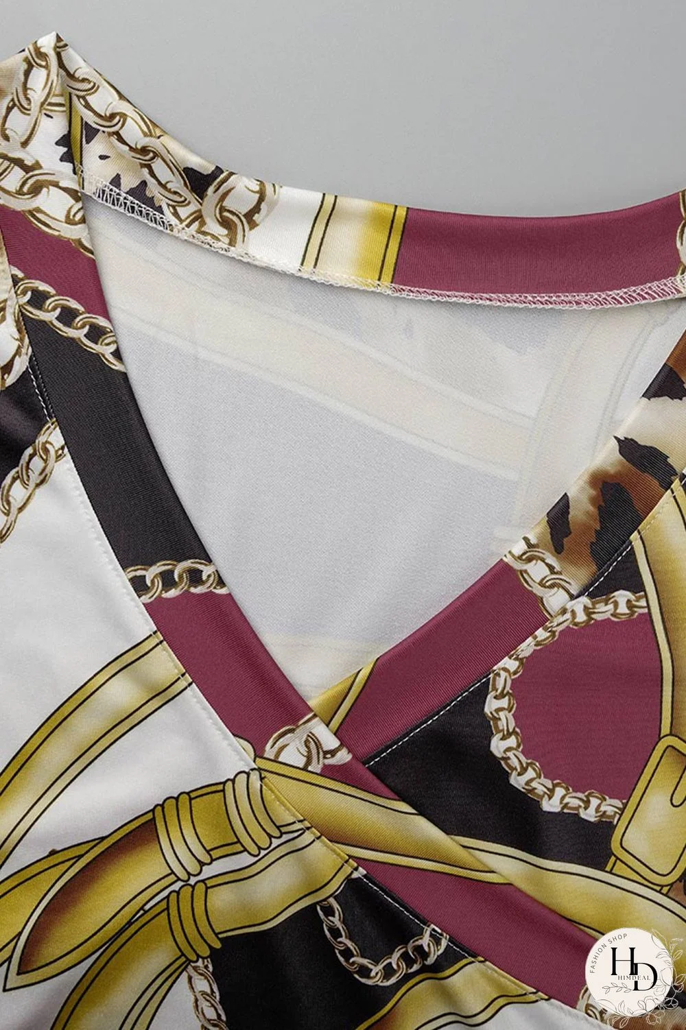 Multicolor Fashion Casual Print Bandage Patchwork V Neck Long Dress