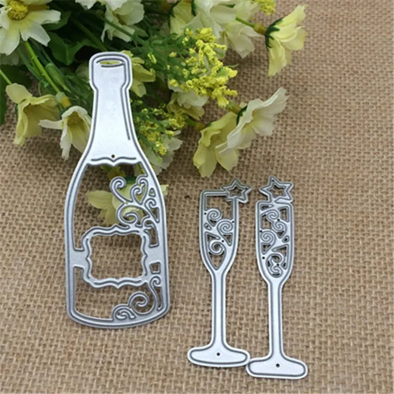 3x Wine Bottle Cup Metal Cutting Dies Stencil Scrapbooking Photo Album Card Paper Embossing Craft DIY