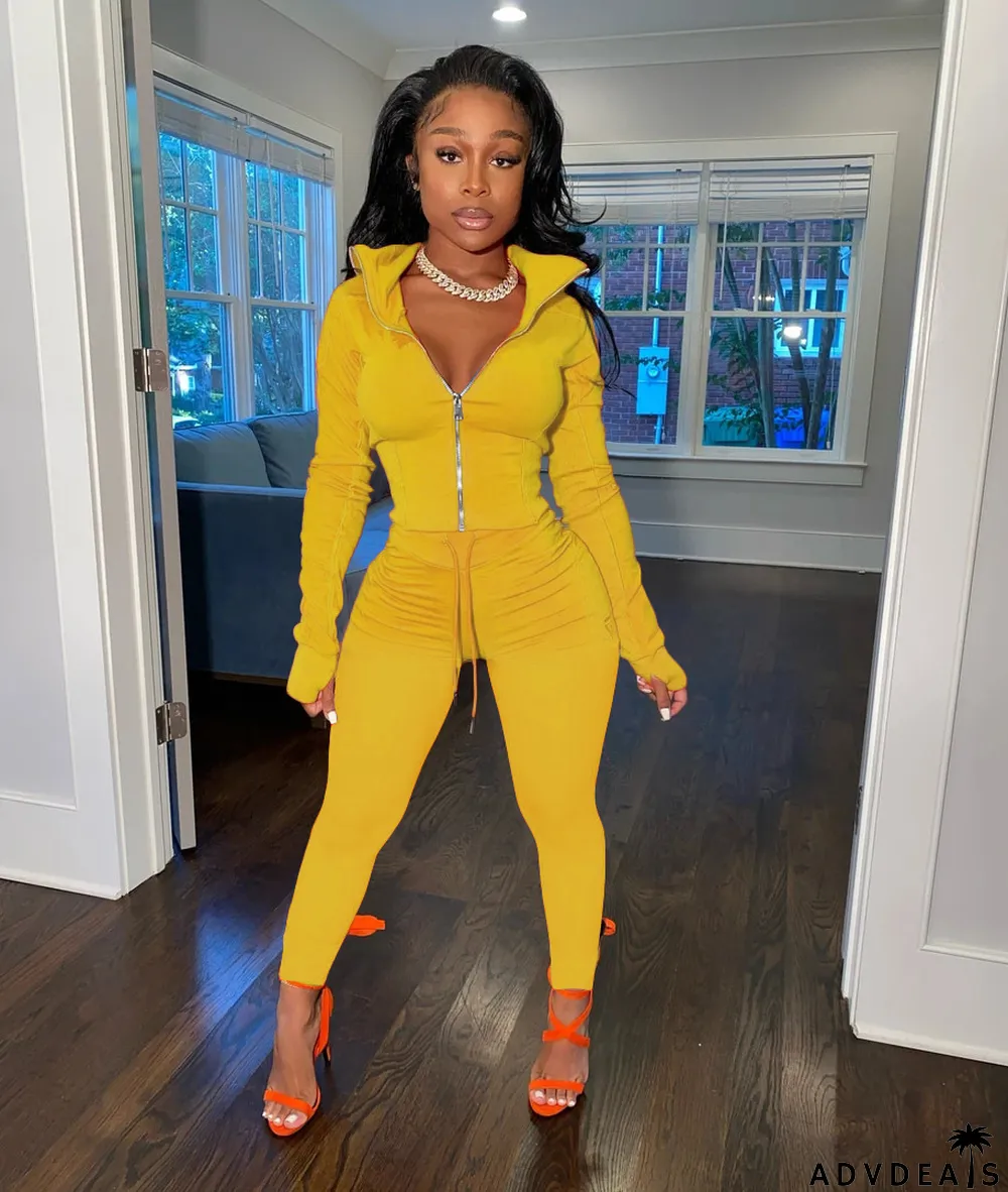 Finger Sleeve Casual Sports Two-piece Suit