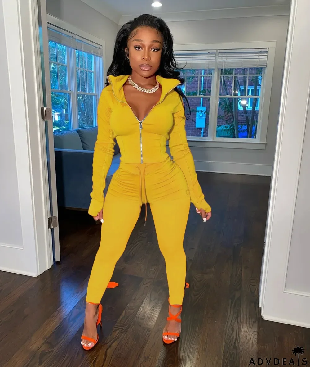 Finger Sleeve Casual Sports Two-piece Suit