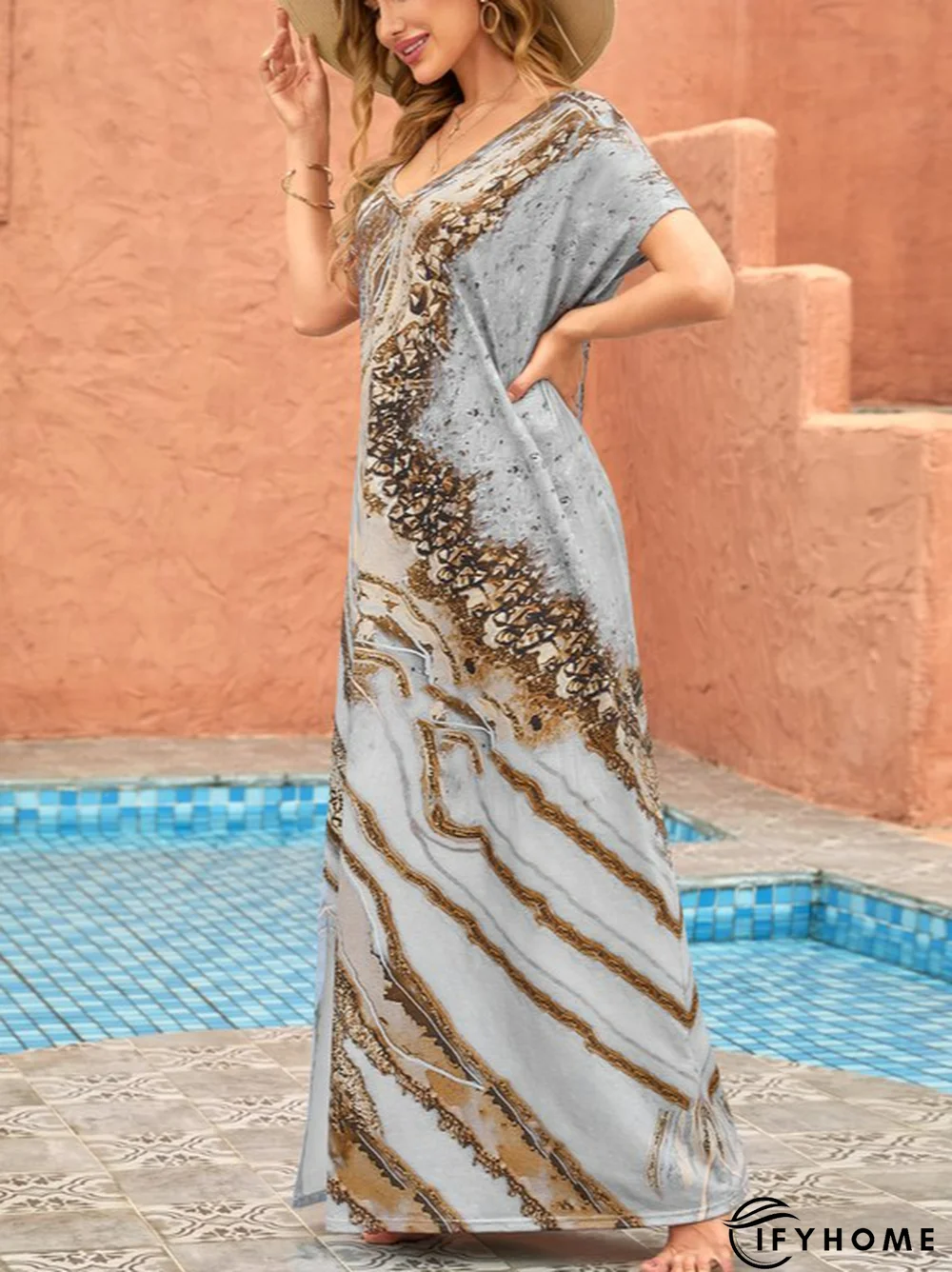 Vacation Ombre Regular Fit V Neck Dress | IFYHOME