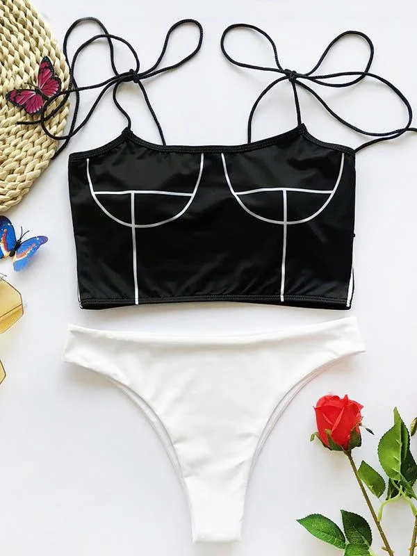 Abstract Printed Bandage Split Bikini Swimsuit