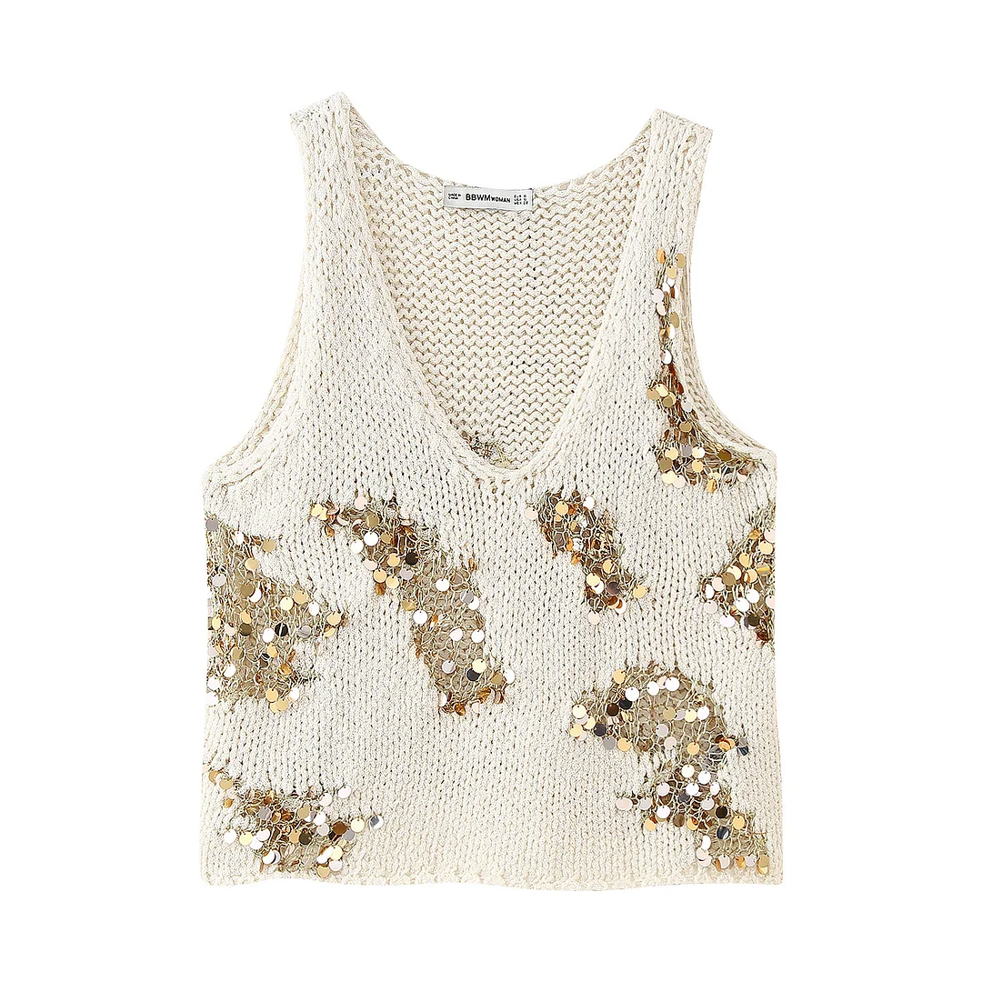 Toloer Toloer 2024 New Women's Fashion Joker Casual Sequins Knit Vest Jacket 0021005-Outfit Ideas