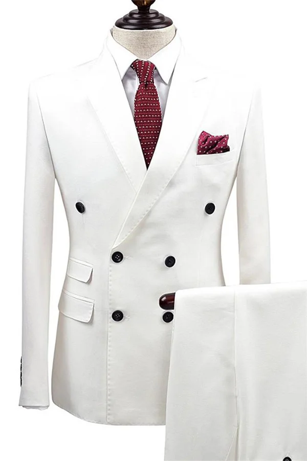 Handsome White Double Breasted Wedding Suit For Men's Party With 2 Pieces
