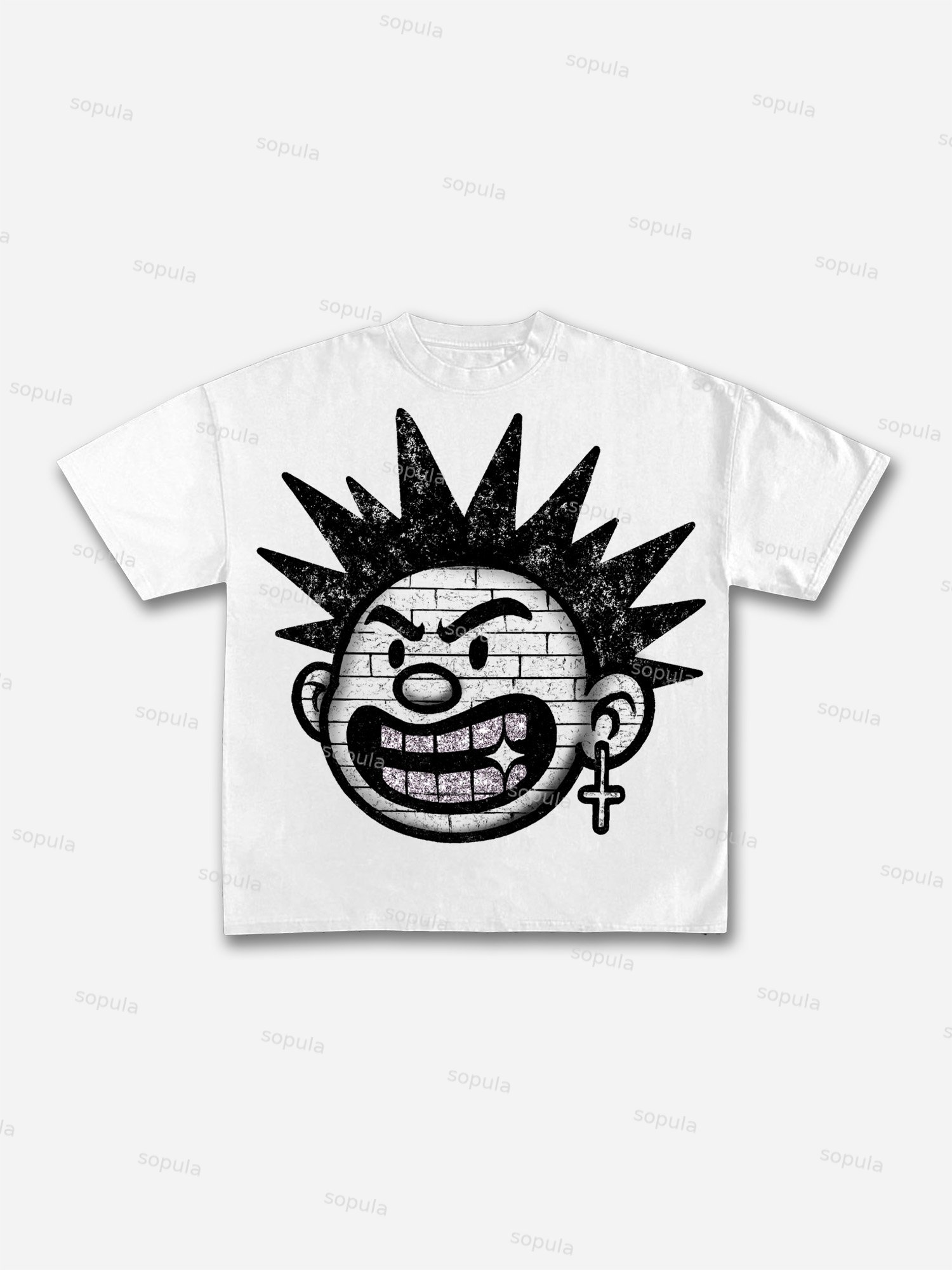 Explosive Hairstyles Vintage Cartoon Big Head Graphic Cotton T-shirt