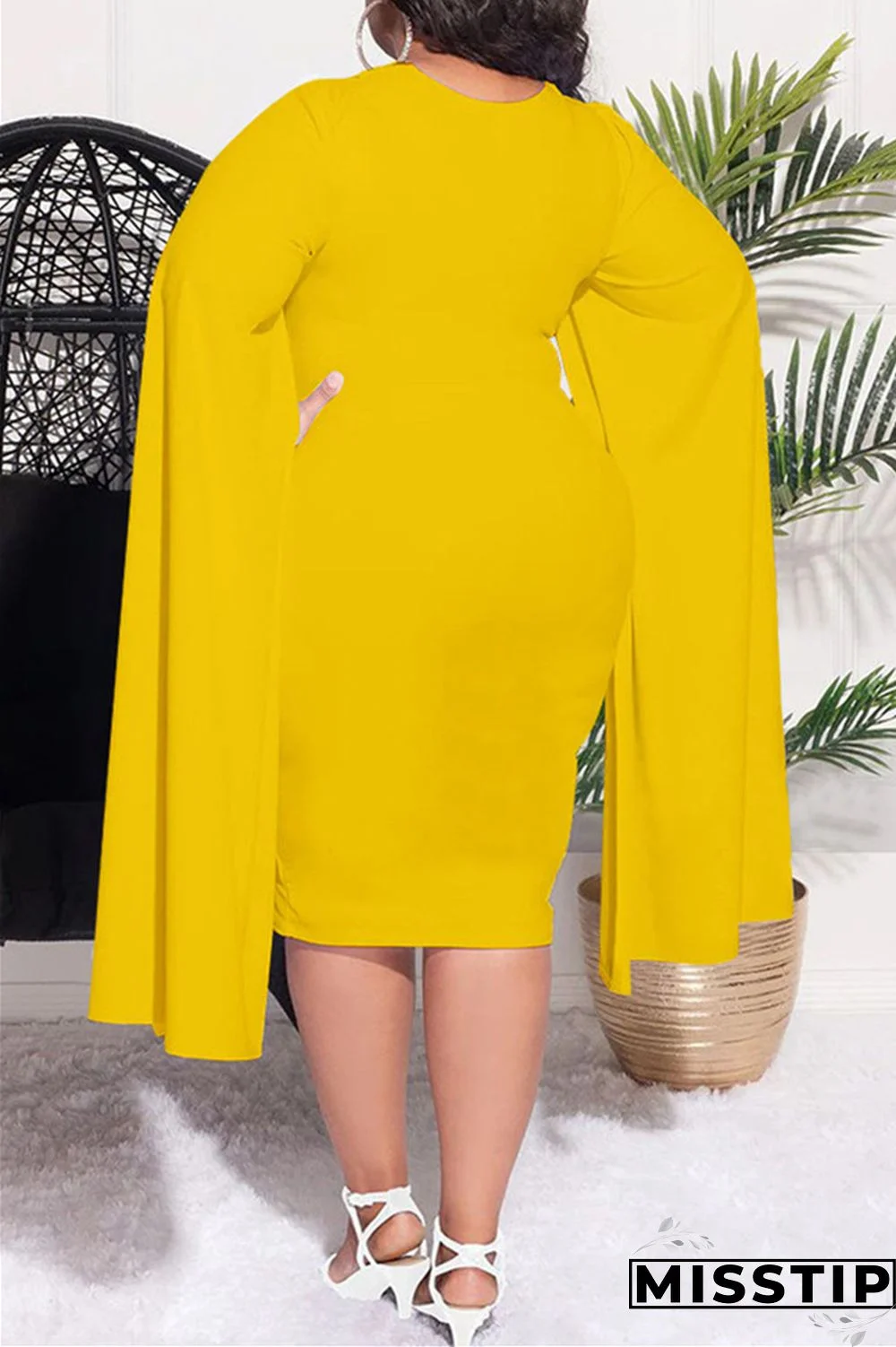 Red Casual Solid Patchwork Square Collar Long Sleeve Plus Size Dresses