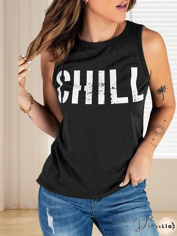 Loose Fit Women'S Slogan Printed Sleeveless Top