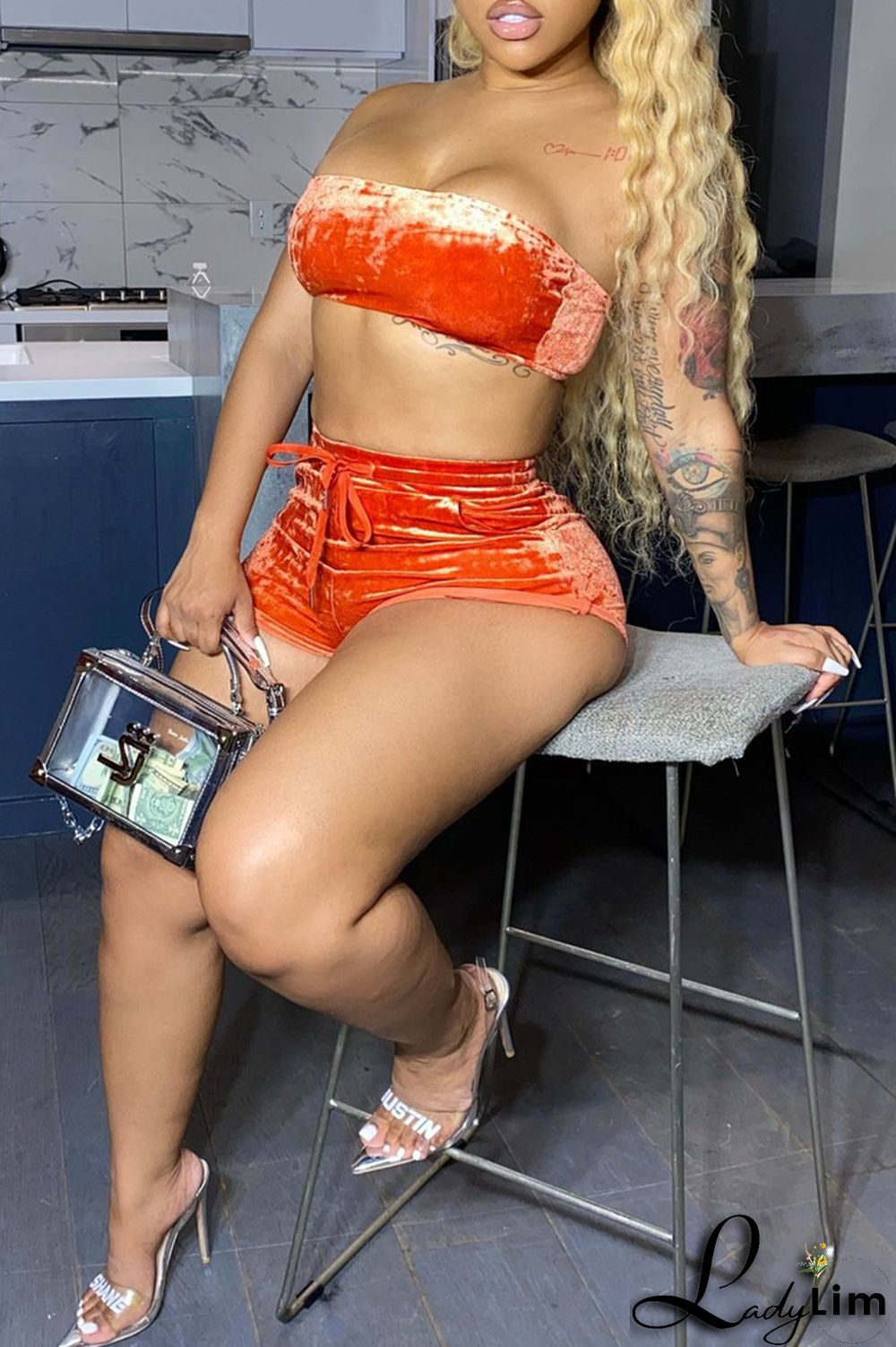 Yellow Fashion Sexy Solid Backless Strapless Sleeveless Two Pieces