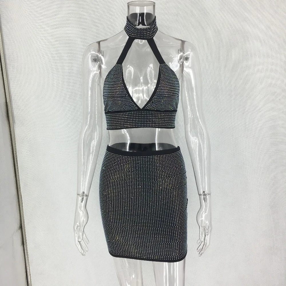 Uveng Sparkling Diamonds Summer Dress women befree Bling Sequins bandage dress elegant Backless Night club Party Dresses vestidos