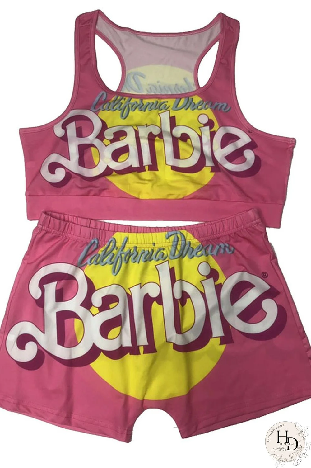 Pink Sexy Europe and America Print Solid Straight Sleeveless Two Pieces