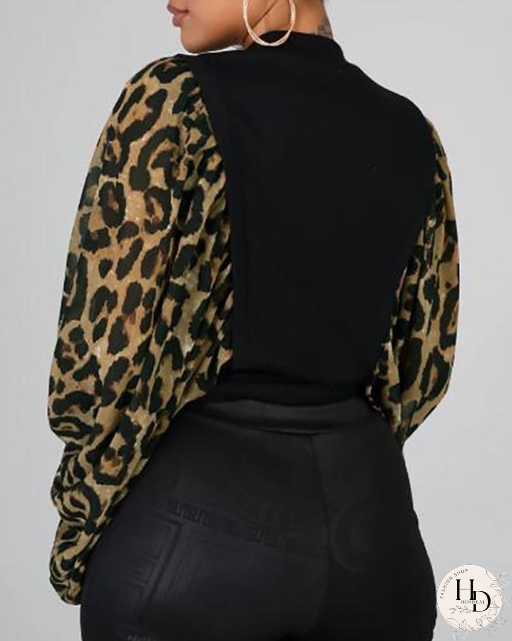 Leopard Print Lantern Sleeve Blouse
