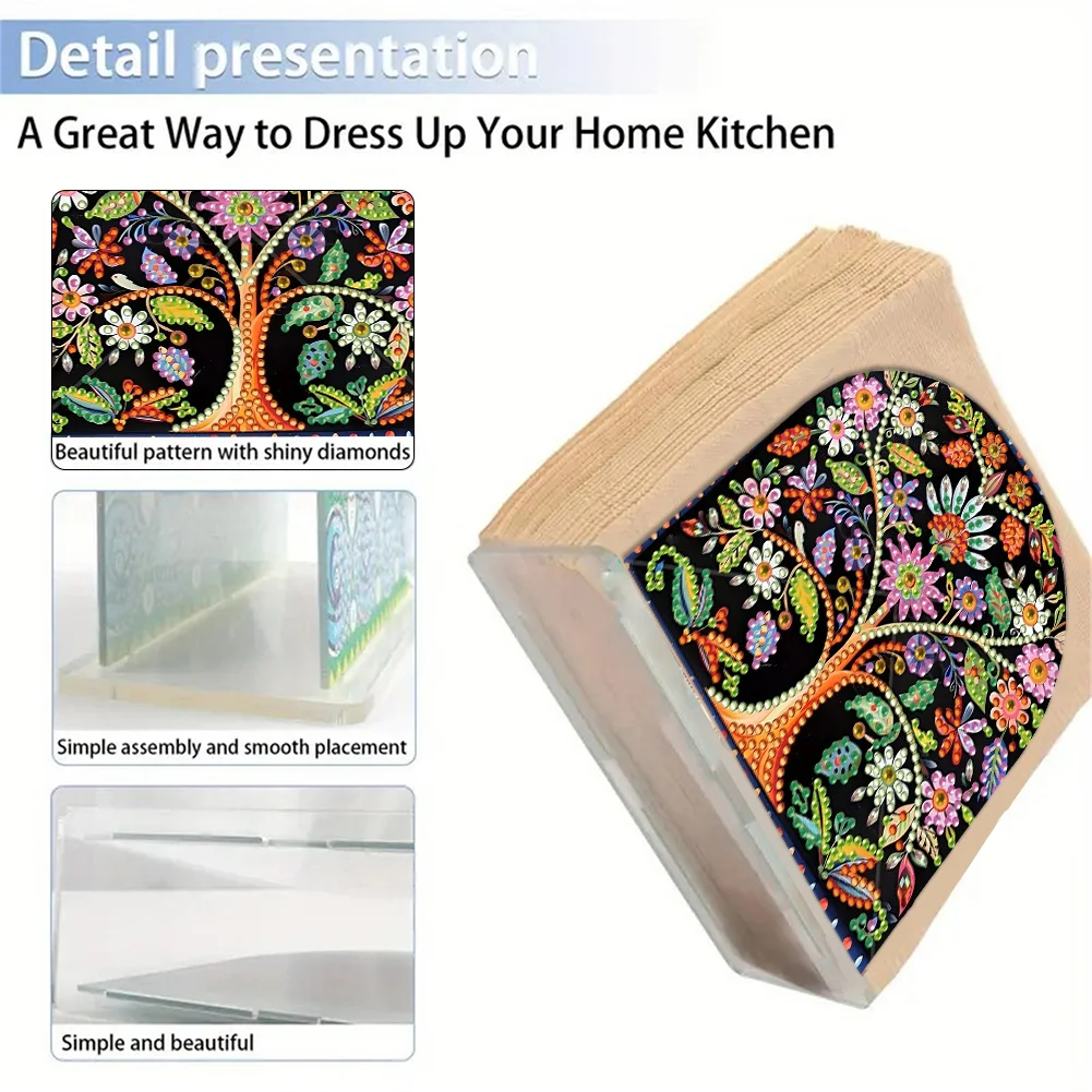 DIY Acrylic Tree Of Life Diamond Painting Paper Towel Holder for Home Art Crafts
