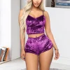 Femme 2 Pi&egrave;ces Set Pyjama Moulant en Velours 