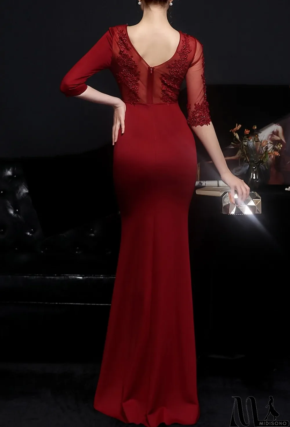 MidiSono - Summer Red Half Sleeve Mermaid Evening Dress