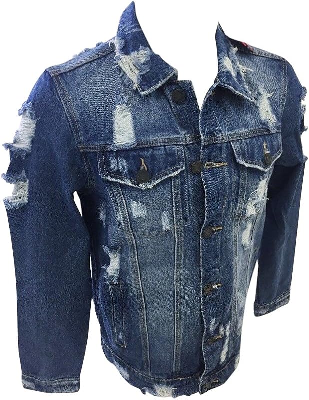 mens Victorious Denim Jean Jacket Dark Indigo Blue Vintage Distressed Wash Dk100