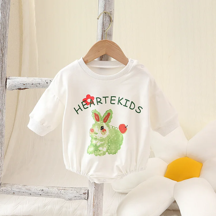 Baby Boy/Girl Rabbit and Letter Print Long Sleeve Bodysuit