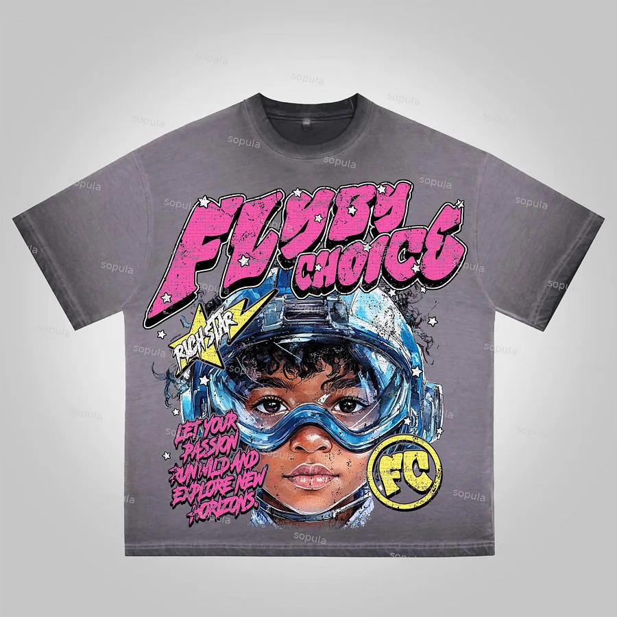 Sopula Vintage Fly By Choice Graphic Washed Cotton T-Shirt