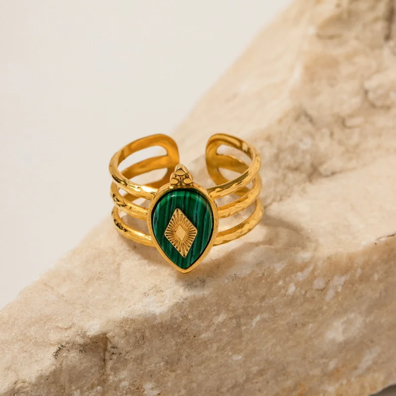Multi Layered Natural Malachite Rings