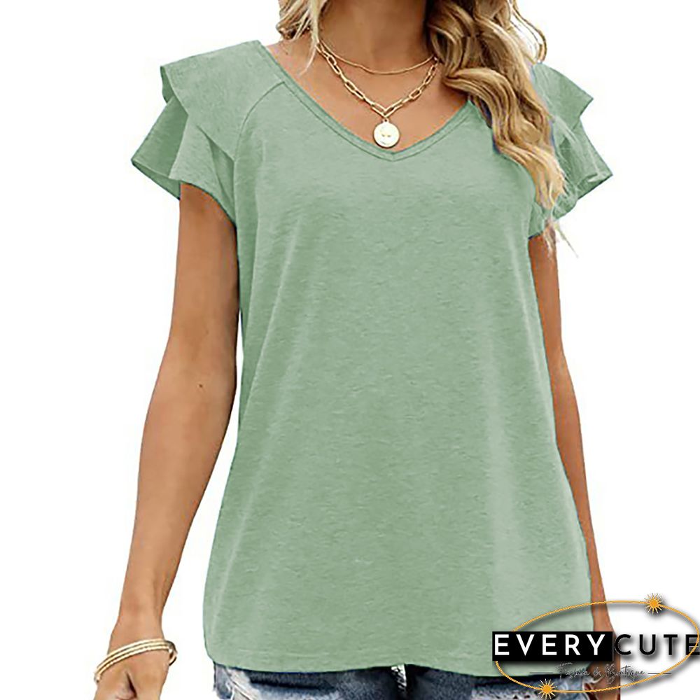 Pea green Layered Ruffled Short Sleeve Tops