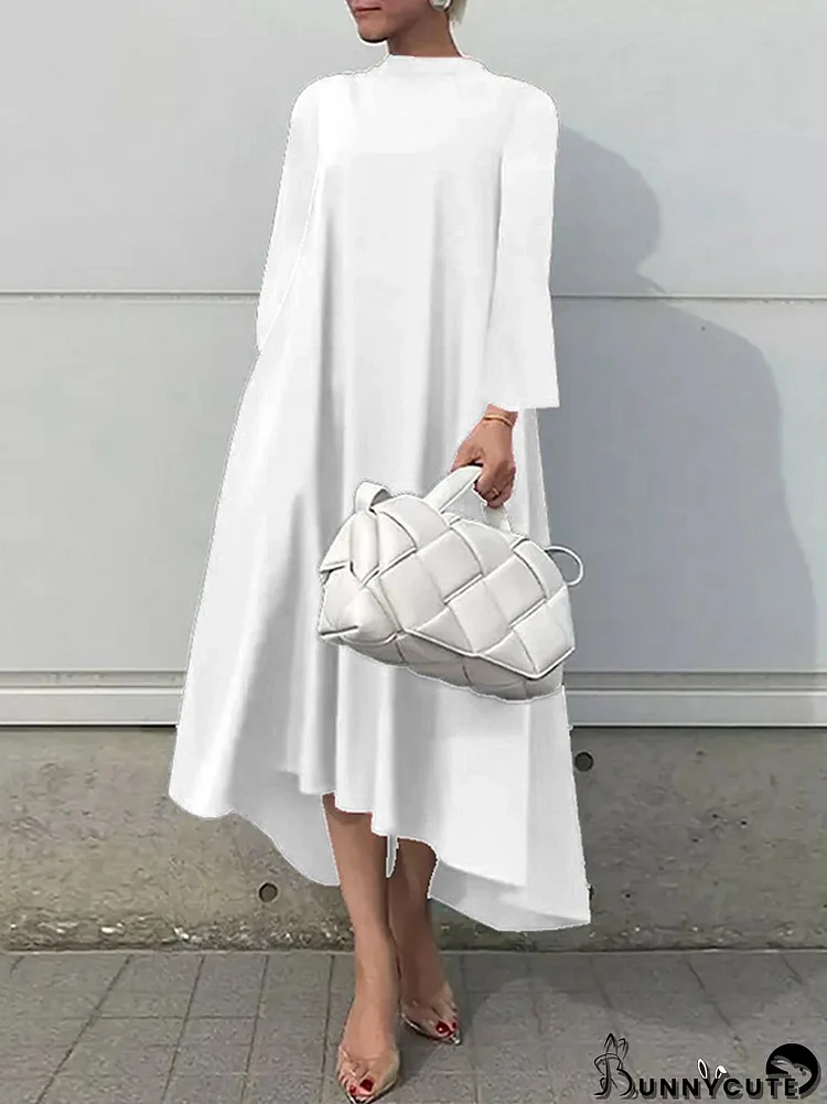 Casual Long Sleeves High-Low Solid Color Maxi Dresses