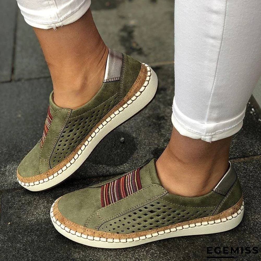 Women PU Leather Sneaker Flats Shoes Breathable Loafers Flats Shoes | EGEMISS