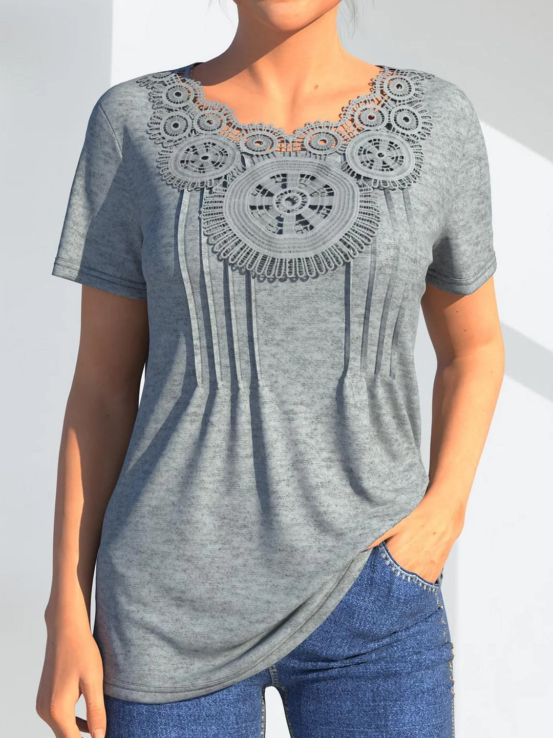 Women Half Sleeve V-neck Solid Color Dress