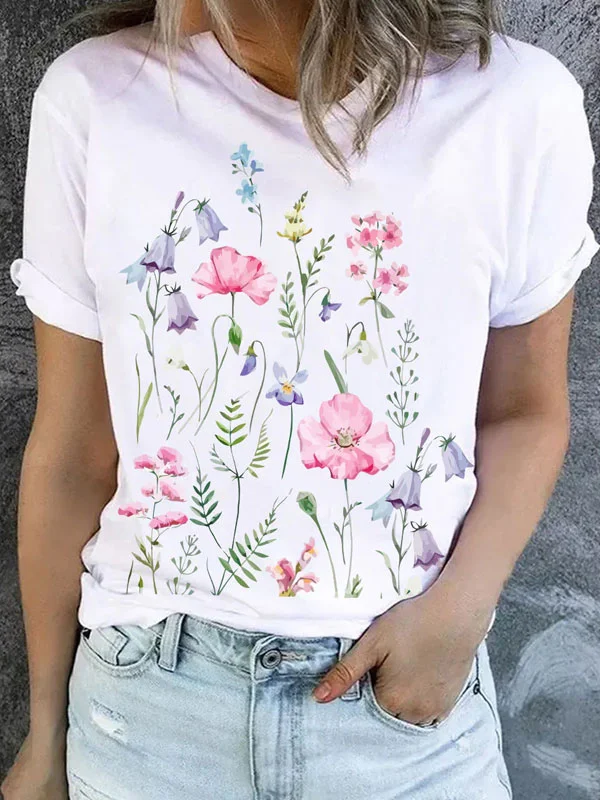 Pink floral casual T-shirt